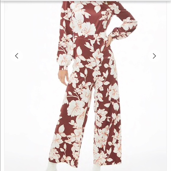 Satin floral print wide-leg Jumpsuit - Picture 2 of 5